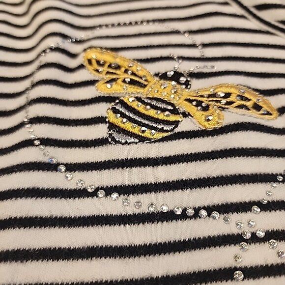 Quacker Factory Women's 3/4 Sleeve Knit Top Black White Striped Bees Size 3X - Picture 3 of 9